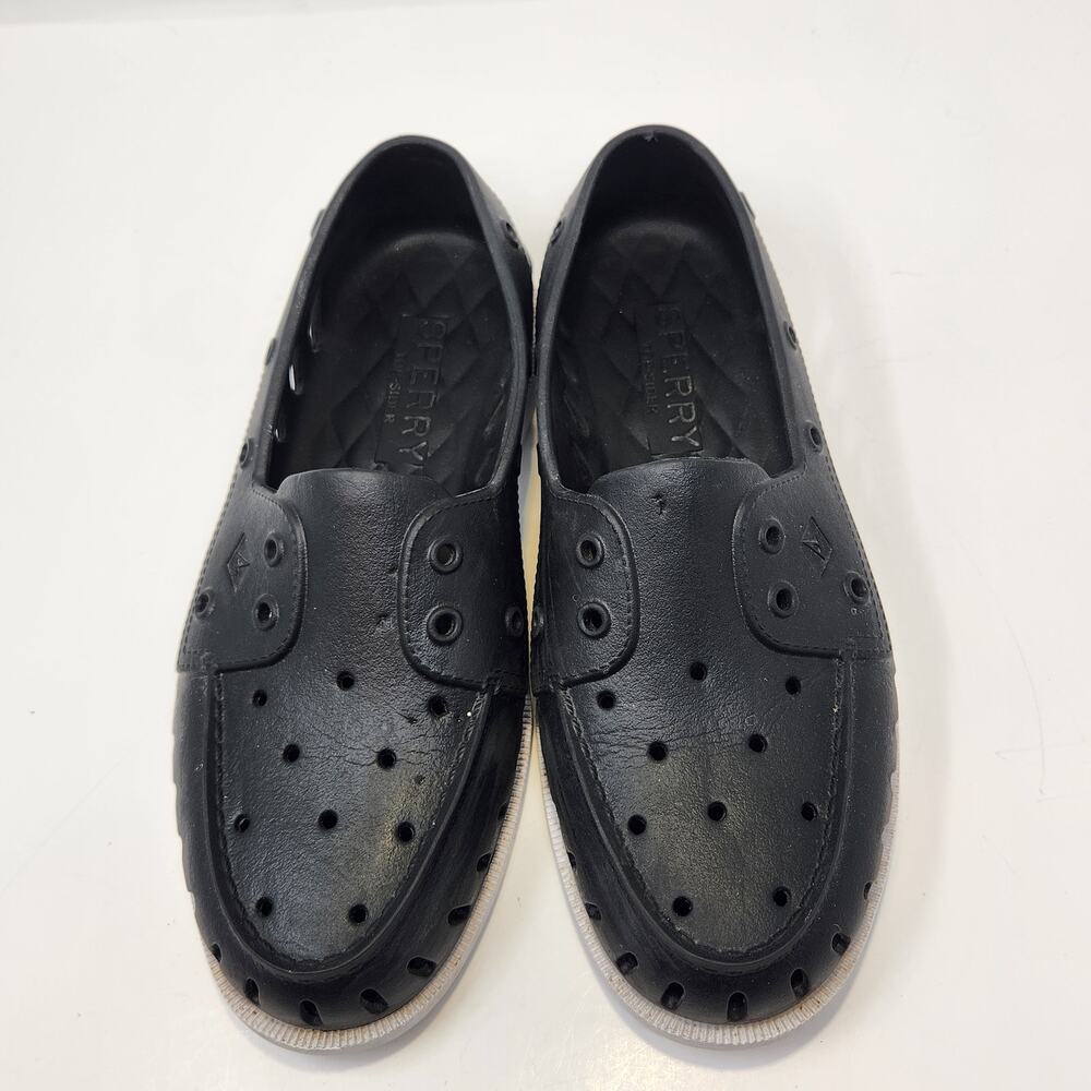 Sperry AO Float Boat Shoes Unisex Black White Rubber Men 8 Women 10 Slip On - Picture 2 of 8